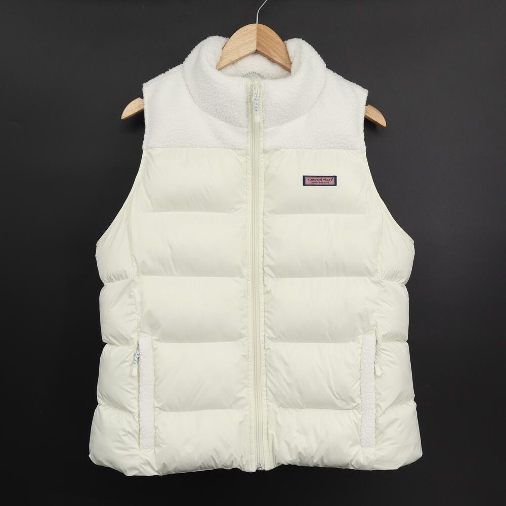 Vineyard Vine Women's Puffer Quilted Sherpa Vest Cream Sz L